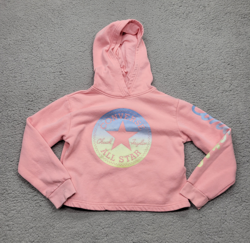 Converse Hoodie Girls ' Youth Large Pink Long Sleeve Chuck Taylor All Star Crop